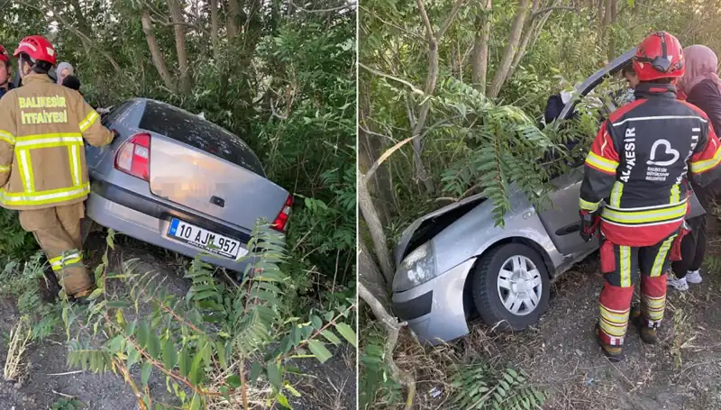 Balıkesir'de Feci Kaza: Otomobil Şarampole Uçtu, İki Kişi Yaralandı